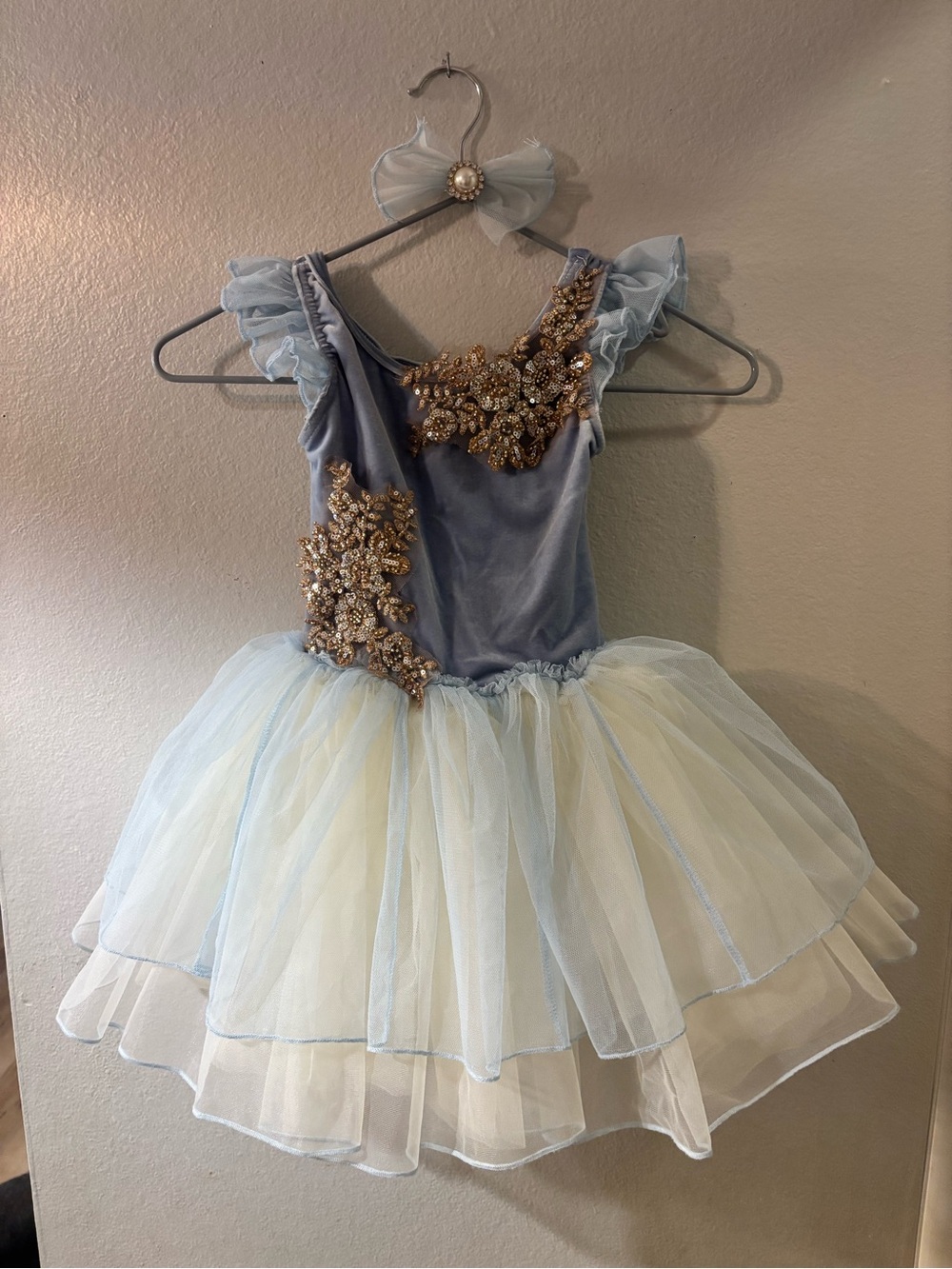 Blue and Gold Embellished Girls' Ballet Costume